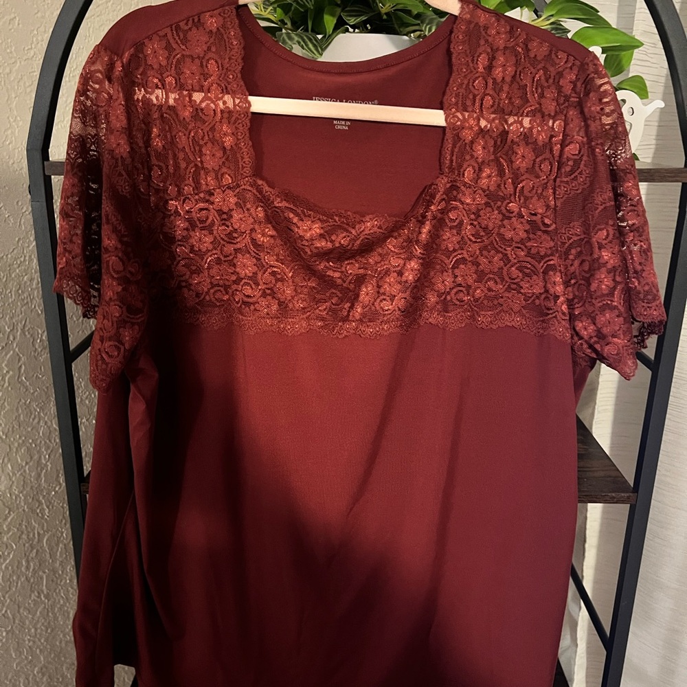 Elegant Lace Trim Top in Deep Red
